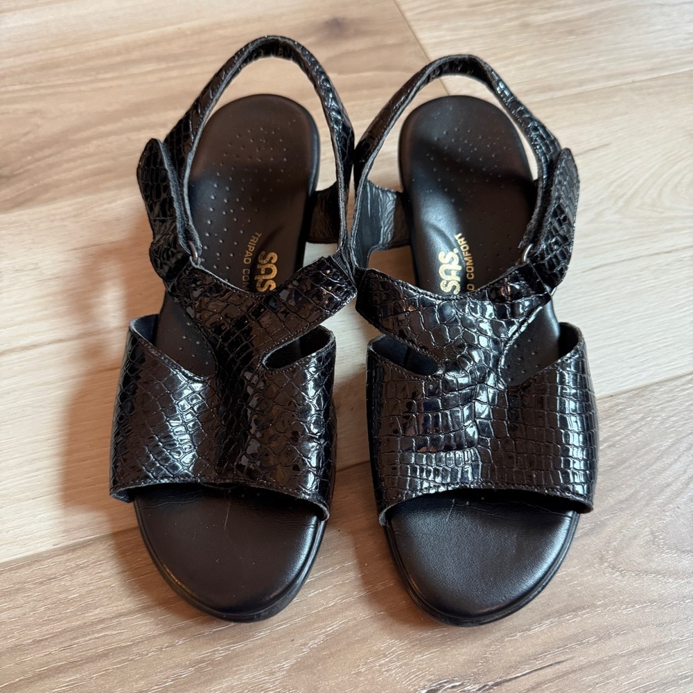 SAS Tripad Comfort Black Croc Embossed Slingback Sandals Womens 8 W Made in USA